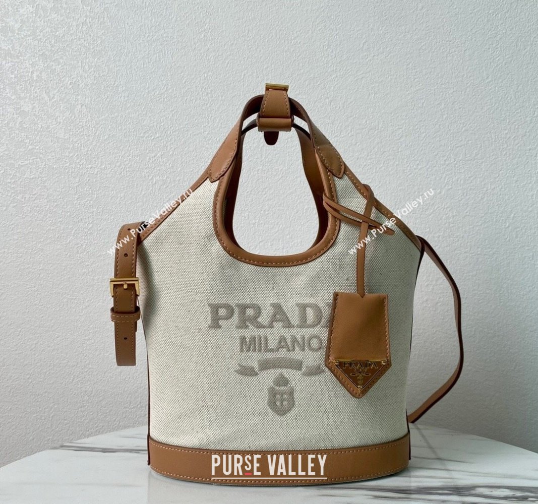 Prada Linen blend and leather mini-buckle bag 2024 1BE074 (YZ-240524039)