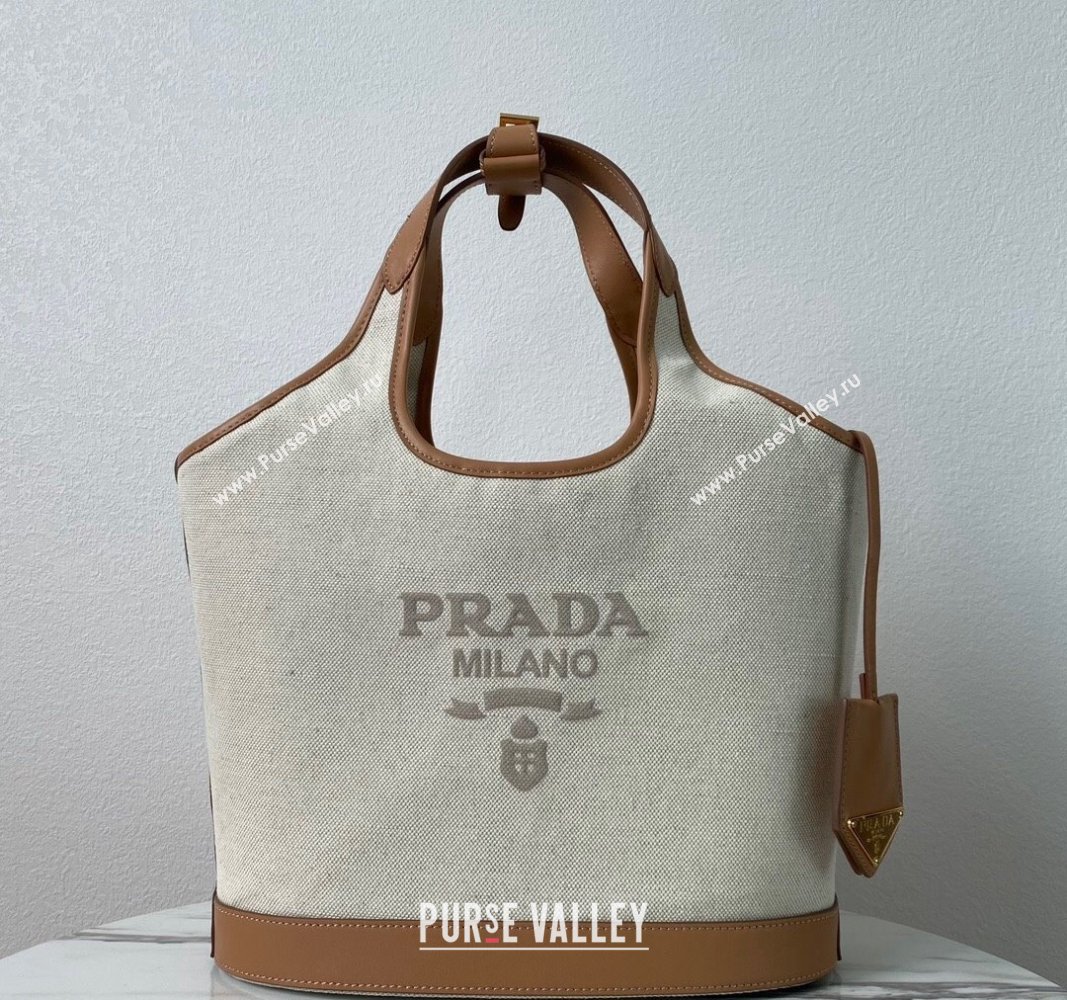 Prada Linen blend and leather Medium buckle tote bag 2024 1BG471 (YZ-240524040)