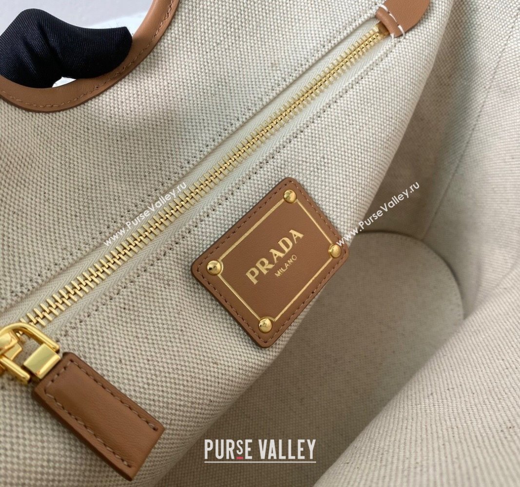 Prada Linen blend and leather Medium buckle tote bag 2024 1BG471 (YZ-240524040)