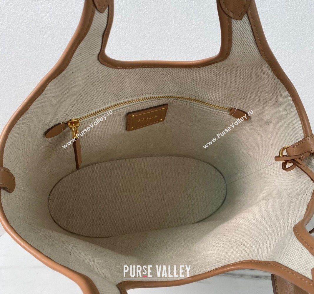 Prada Linen blend and leather Medium buckle tote bag 2024 1BG471 (YZ-240524040)