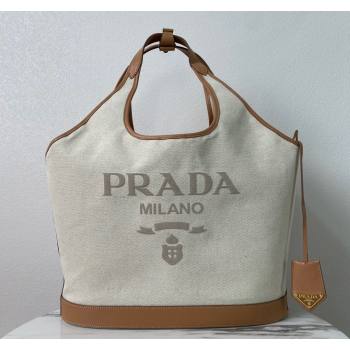 Prada Linen blend and leather Large buckle Tote bag 2024 1BG472 (YZ-240524041)