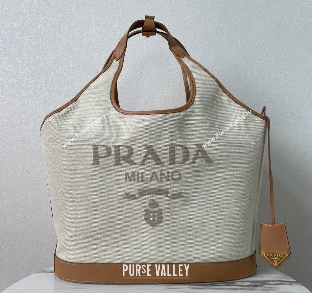 Prada Linen blend and leather Large buckle Tote bag 2024 1BG472 (YZ-240524041)