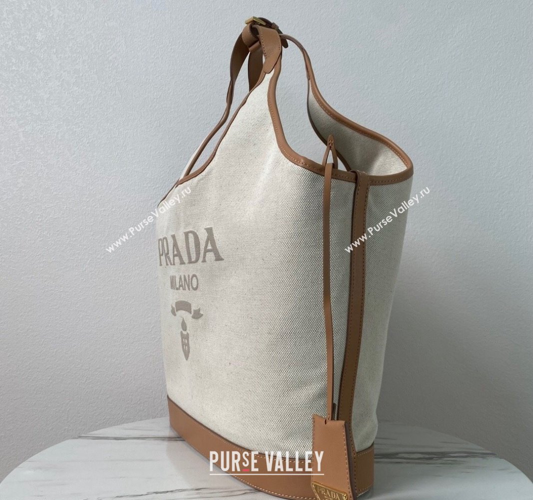 Prada Linen blend and leather Large buckle Tote bag 2024 1BG472 (YZ-240524041)