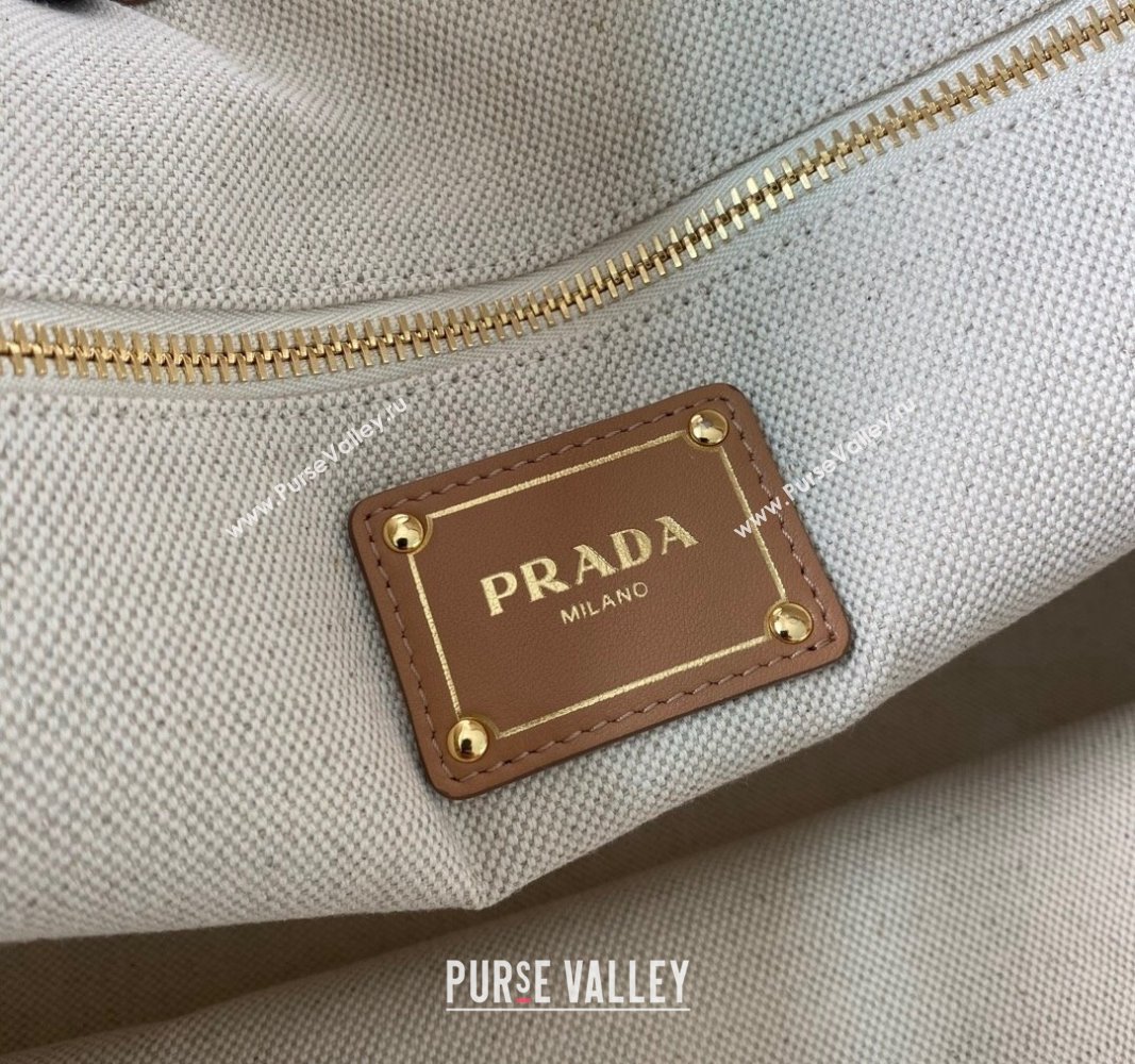 Prada Linen blend and leather Large buckle Tote bag 2024 1BG472 (YZ-240524041)