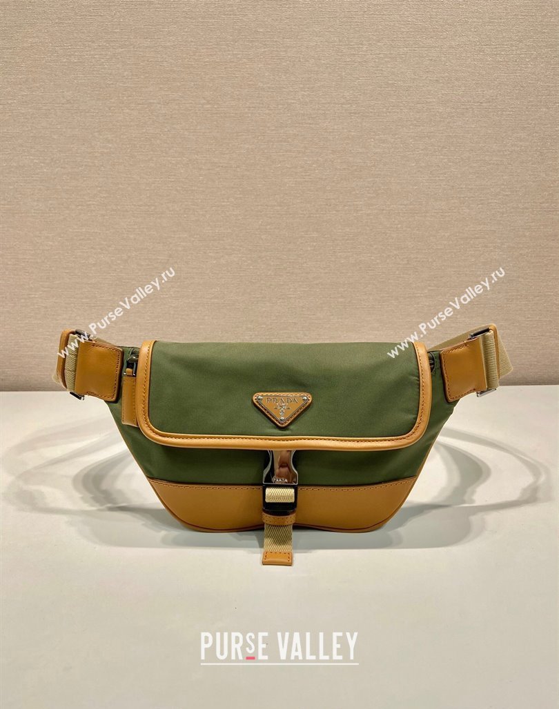 Prada Re-Nylon and leather belt bag 2VH176 Military Green/Brown 2024 (YZ-240524045)