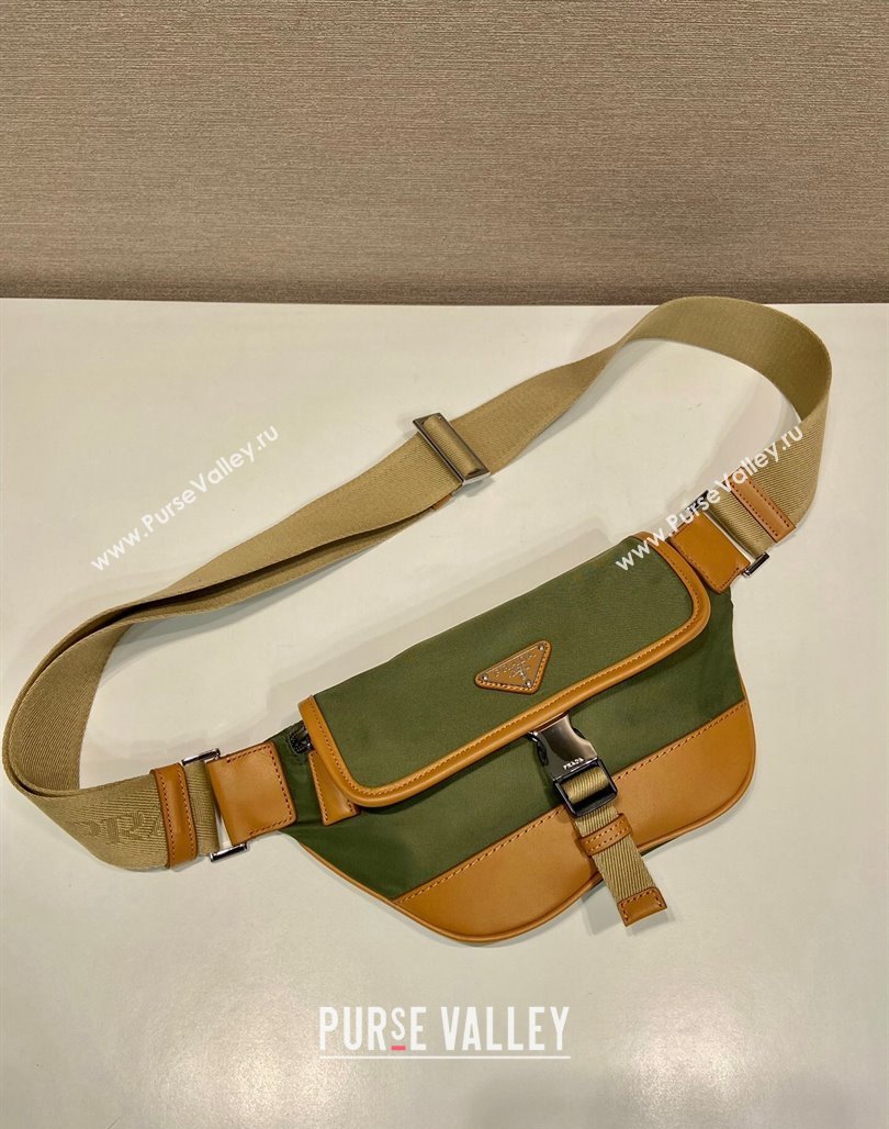 Prada Re-Nylon and leather belt bag 2VH176 Military Green/Brown 2024 (YZ-240524045)