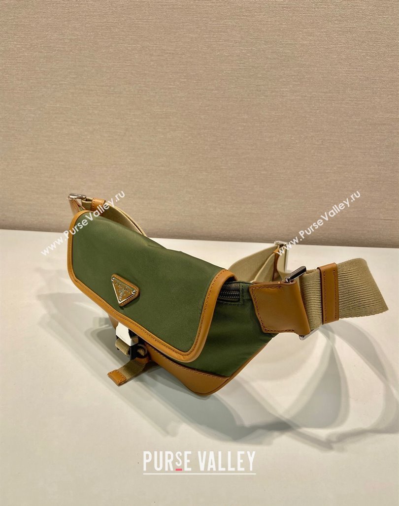 Prada Re-Nylon and leather belt bag 2VH176 Military Green/Brown 2024 (YZ-240524045)