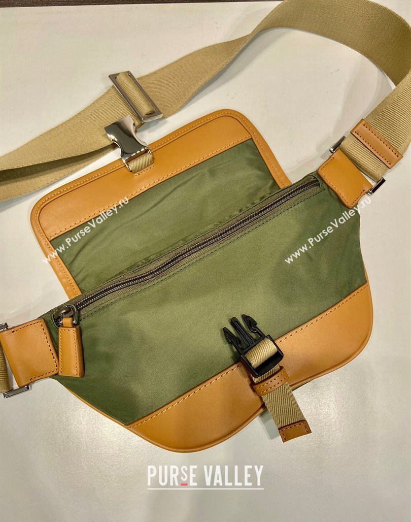 Prada Re-Nylon and leather belt bag 2VH176 Military Green/Brown 2024 (YZ-240524045)