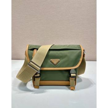 Prada Re-Nylon and leather shoulder bag 2VD066 Military Green/Brown 2024 (YZ-240524046)