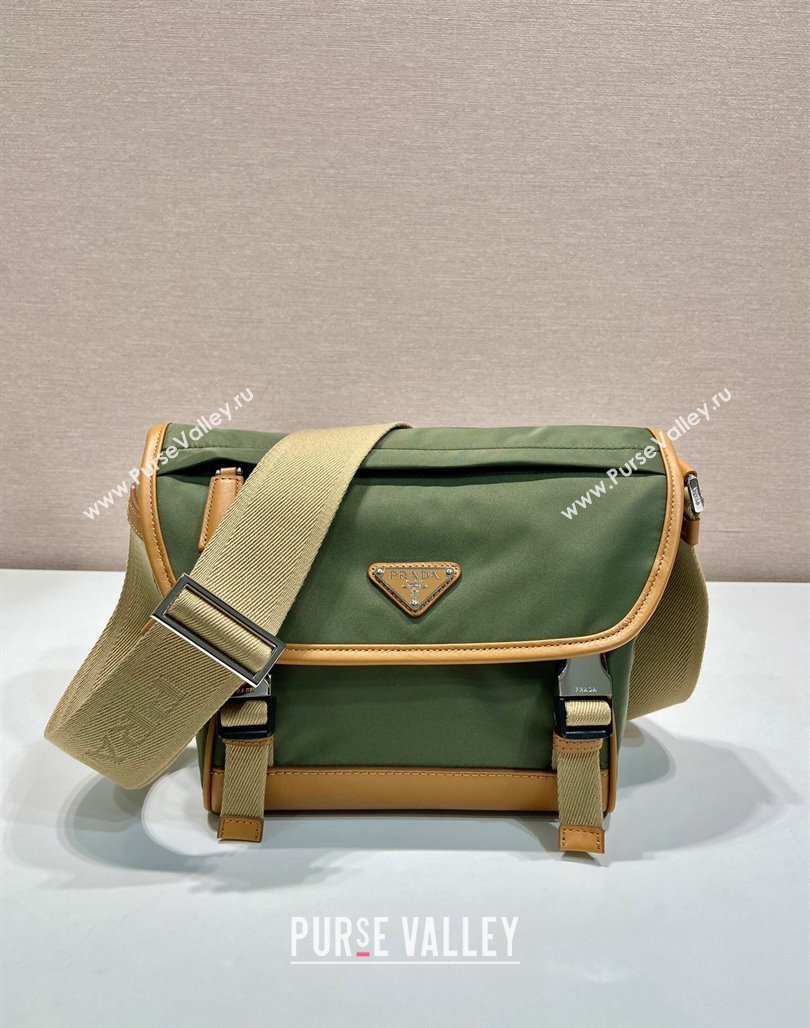 Prada Re-Nylon and leather shoulder bag 2VD066 Military Green/Brown 2024 (YZ-240524046)