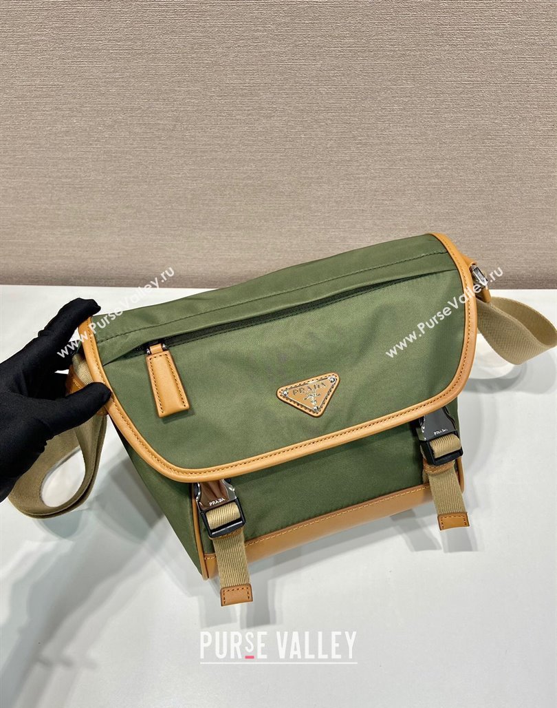 Prada Re-Nylon and leather shoulder bag 2VD066 Military Green/Brown 2024 (YZ-240524046)