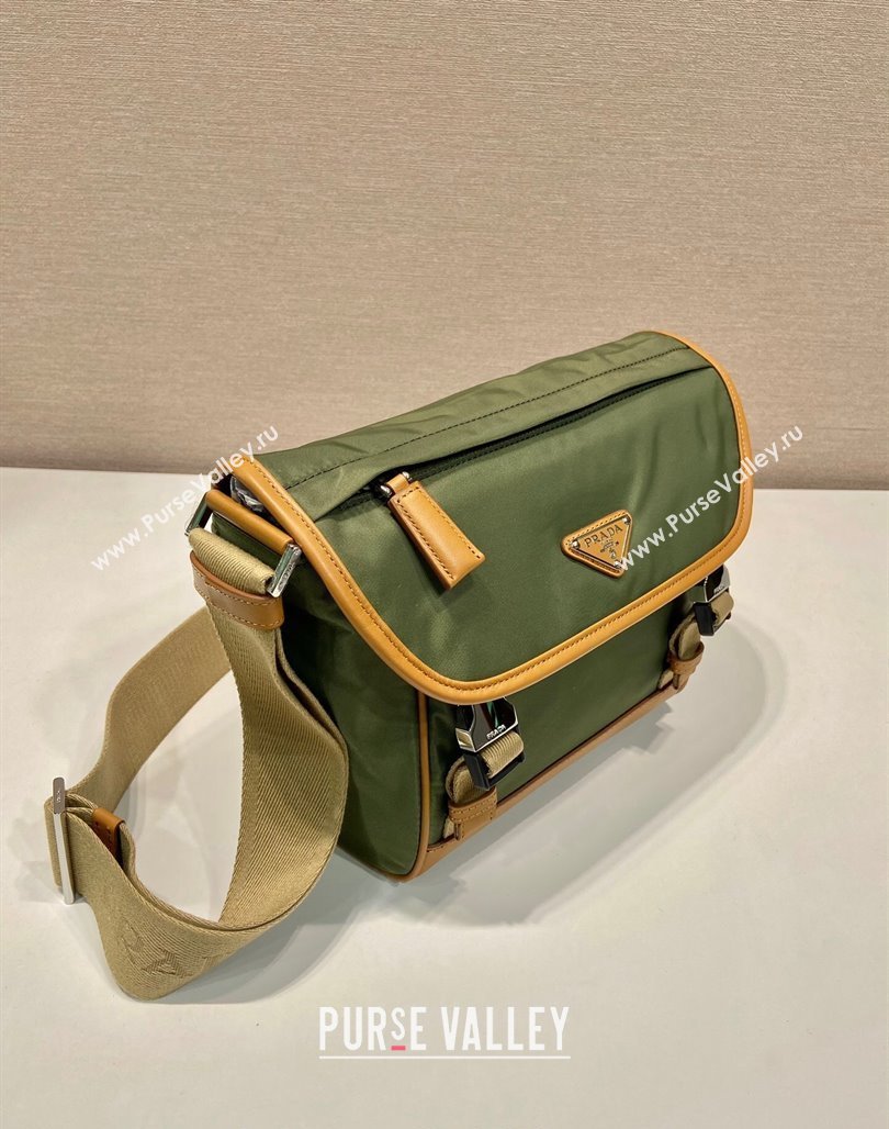 Prada Re-Nylon and leather shoulder bag 2VD066 Military Green/Brown 2024 (YZ-240524046)