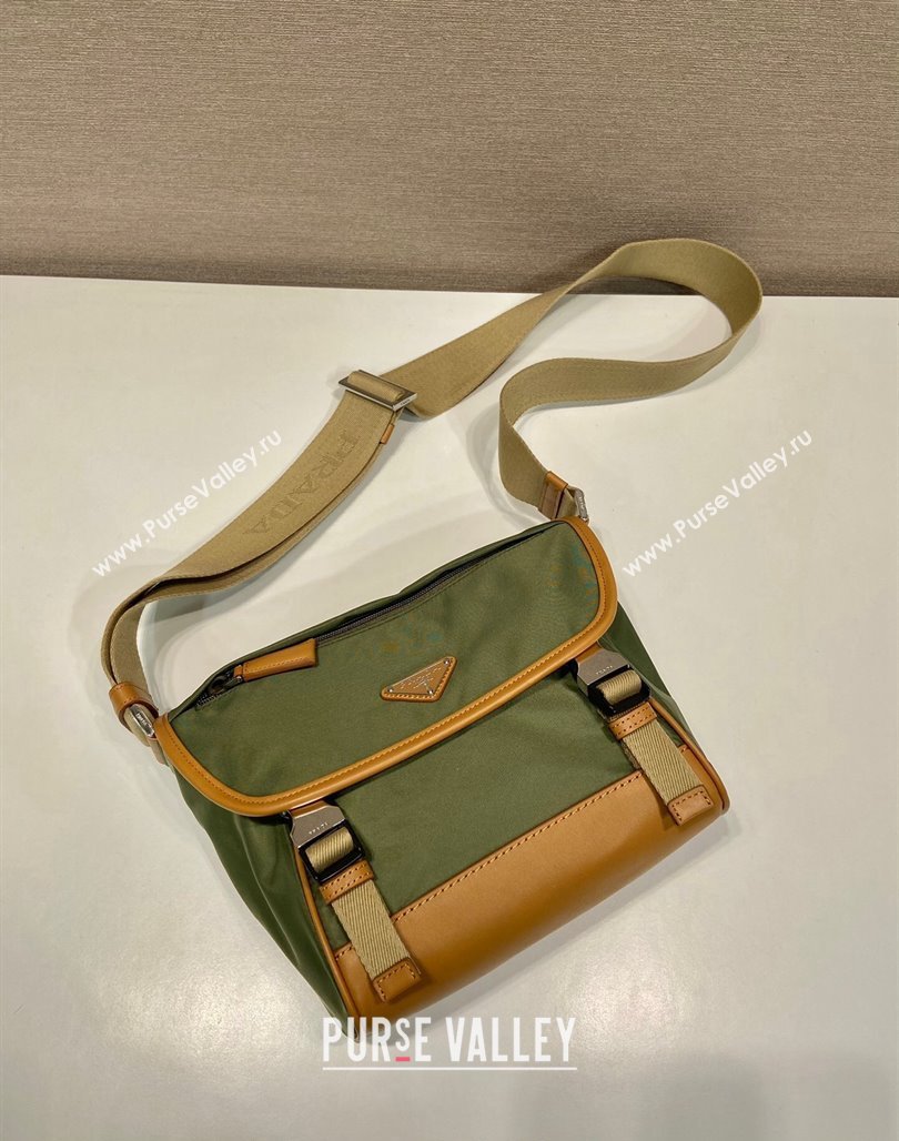 Prada Re-Nylon and leather shoulder bag 2VD066 Military Green/Brown 2024 (YZ-240524046)