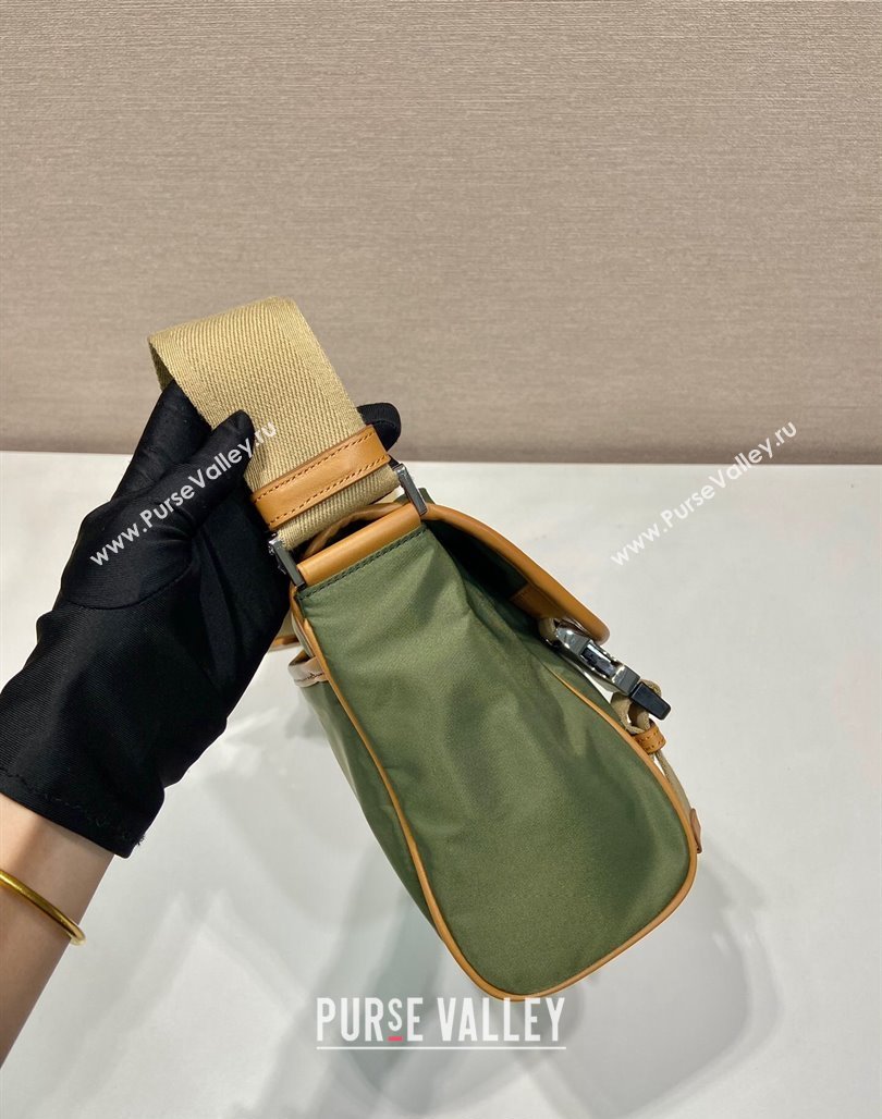 Prada Re-Nylon and leather shoulder bag 2VD066 Military Green/Brown 2024 (YZ-240524046)