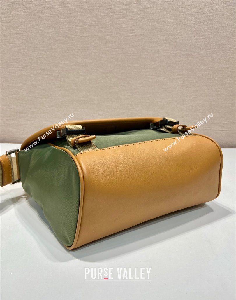 Prada Re-Nylon and leather shoulder bag 2VD066 Military Green/Brown 2024 (YZ-240524046)