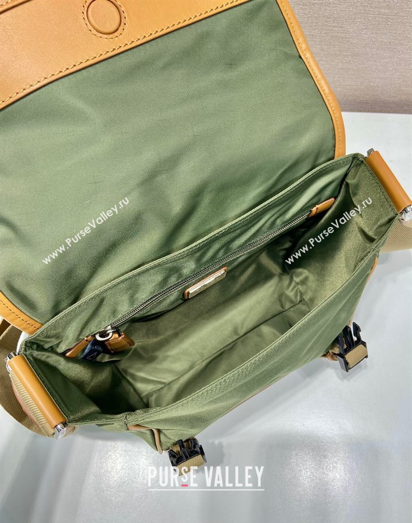 Prada Re-Nylon and leather shoulder bag 2VD066 Military Green/Brown 2024 (YZ-240524046)