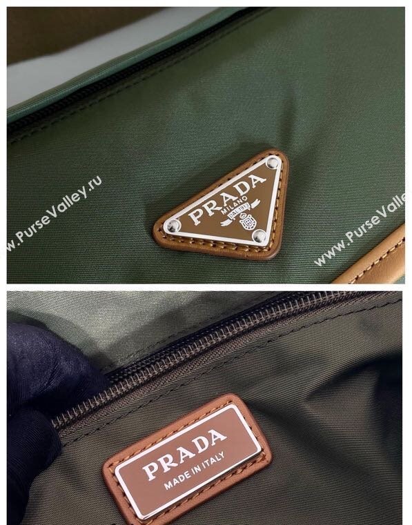 Prada Re-Nylon and leather shoulder bag 2VD066 Military Green/Brown 2024 (YZ-240524046)