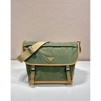 Prada Re-Nylon and leather shoulder bag 2VD052 Military Green/Brown 2024 (YZ-240524048)
