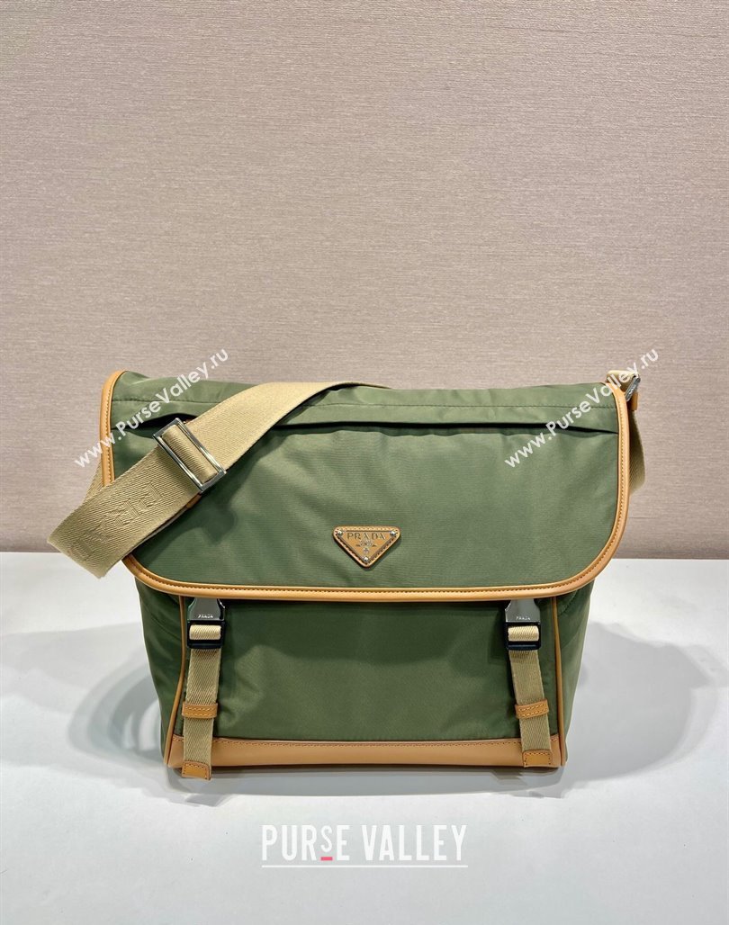 Prada Re-Nylon and leather shoulder bag 2VD052 Military Green/Brown 2024 (YZ-240524048)