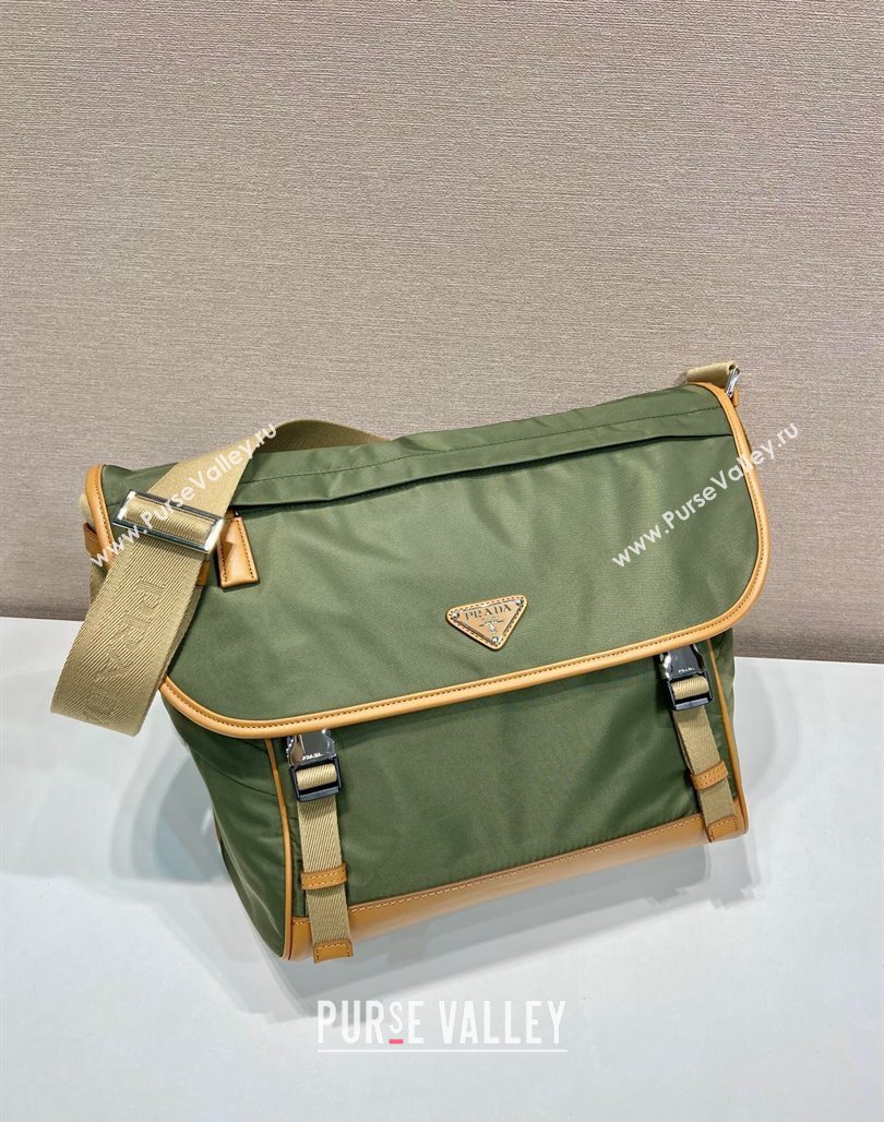 Prada Re-Nylon and leather shoulder bag 2VD052 Military Green/Brown 2024 (YZ-240524048)