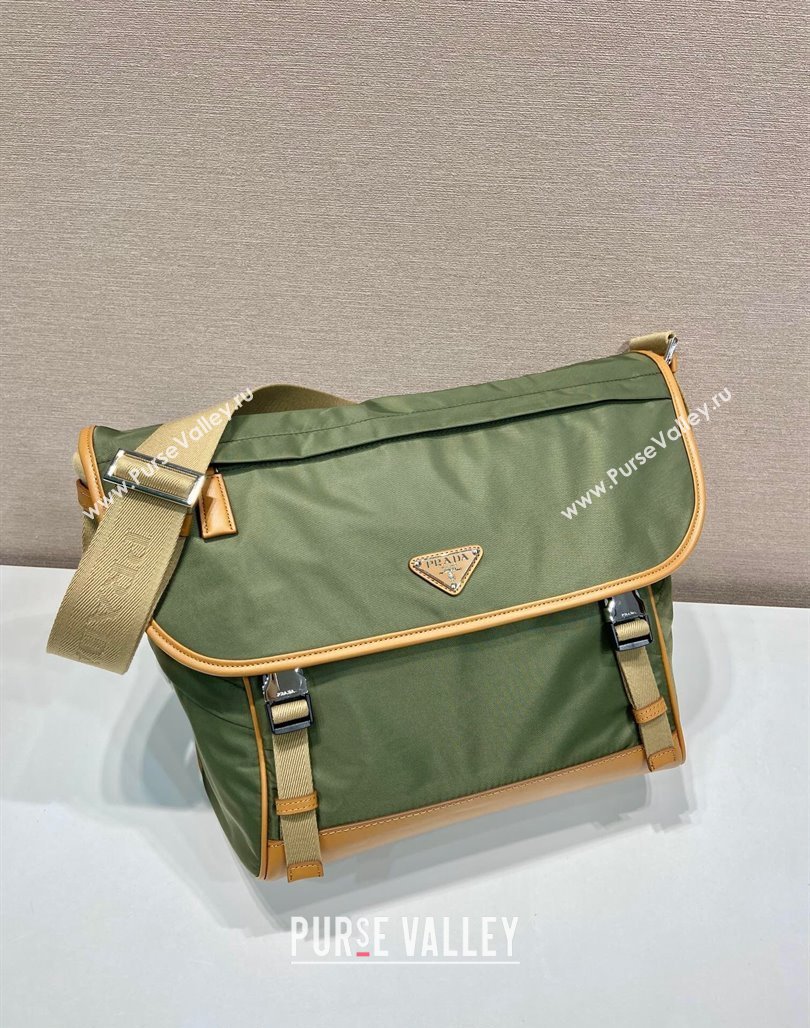 Prada Re-Nylon and leather shoulder bag 2VD052 Military Green/Brown 2024 (YZ-240524048)