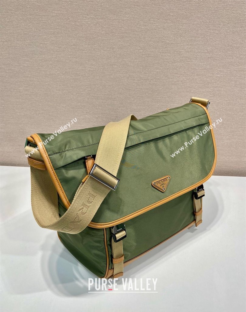 Prada Re-Nylon and leather shoulder bag 2VD052 Military Green/Brown 2024 (YZ-240524048)