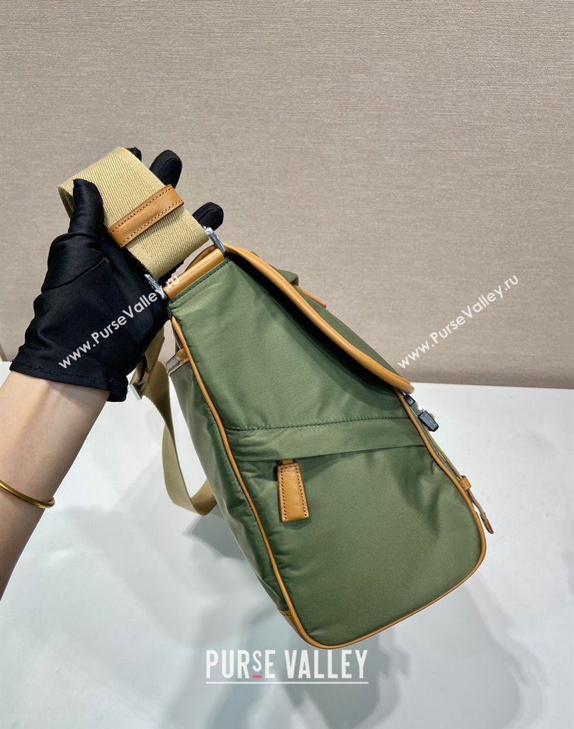 Prada Re-Nylon and leather shoulder bag 2VD052 Military Green/Brown 2024 (YZ-240524048)