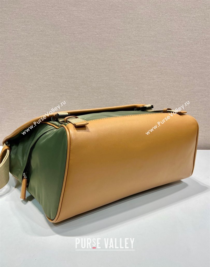 Prada Re-Nylon and leather shoulder bag 2VD052 Military Green/Brown 2024 (YZ-240524048)