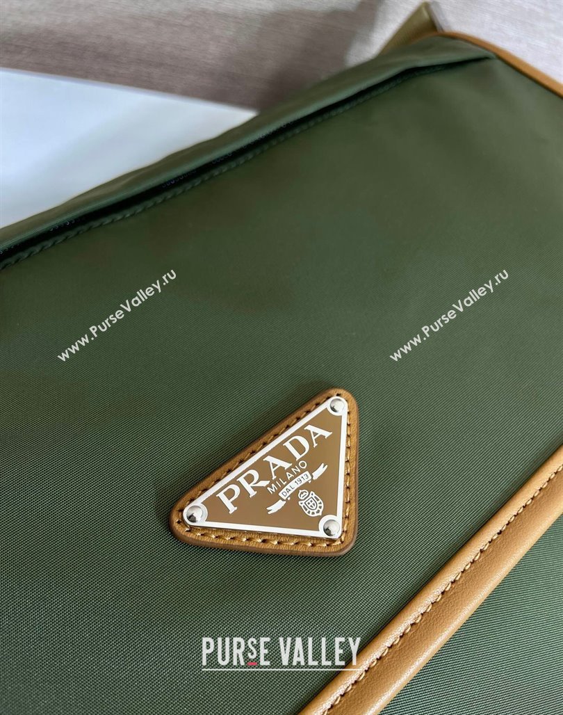 Prada Re-Nylon and leather shoulder bag 2VD052 Military Green/Brown 2024 (YZ-240524048)