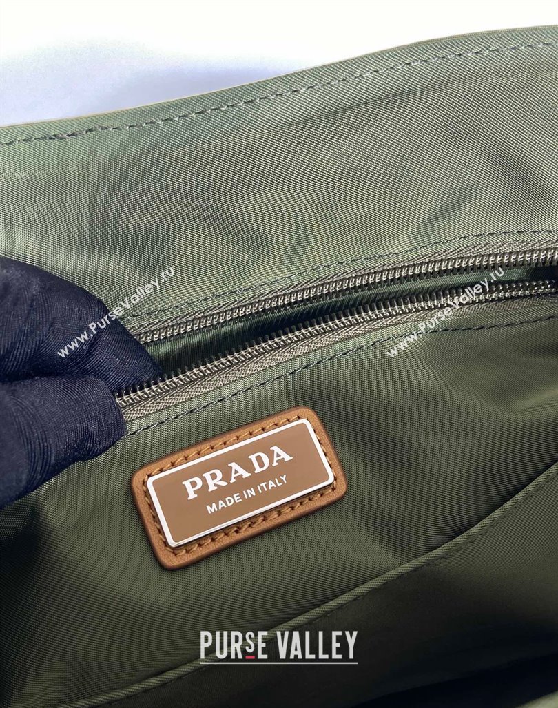 Prada Re-Nylon and leather shoulder bag 2VD052 Military Green/Brown 2024 (YZ-240524048)