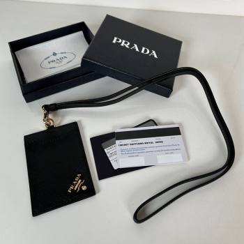 Prada Saffiano Leather Badge Holder 1MC007 Black/Gold 2024 052401 (YZ-240524057)