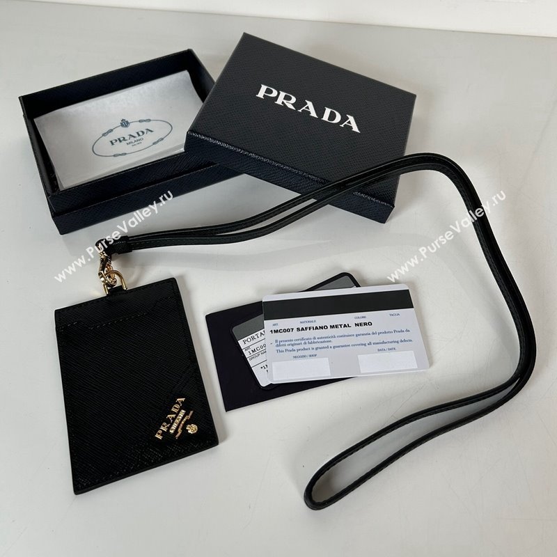 Prada Saffiano Leather Badge Holder 1MC007 Black/Gold 2024 052401 (YZ-240524057)