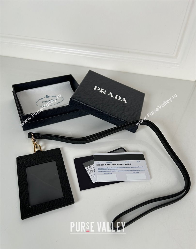 Prada Saffiano Leather Badge Holder 1MC007 Black/Gold 2024 052401 (YZ-240524057)