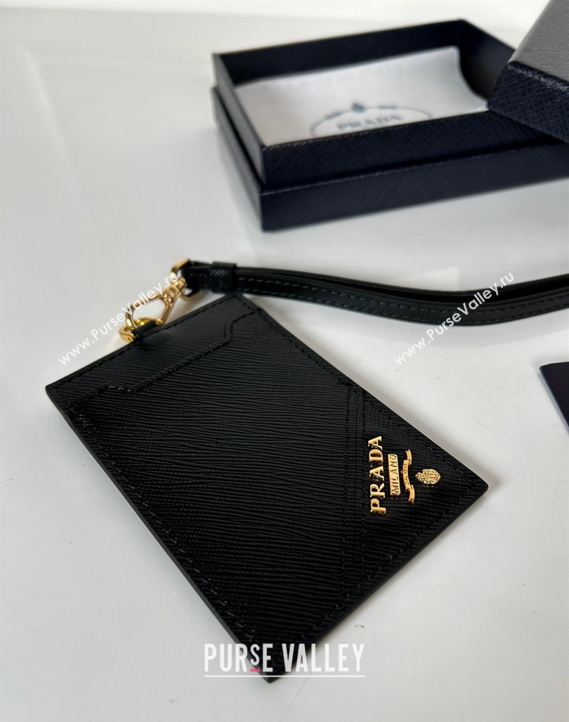 Prada Saffiano Leather Badge Holder 1MC007 Black/Gold 2024 052401 (YZ-240524057)