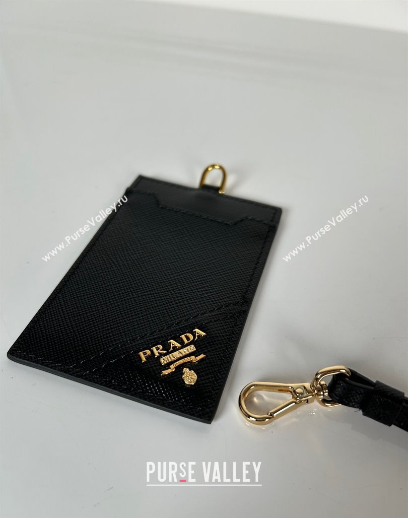 Prada Saffiano Leather Badge Holder 1MC007 Black/Gold 2024 052401 (YZ-240524057)