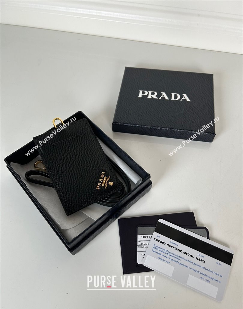 Prada Saffiano Leather Badge Holder 1MC007 Black/Gold 2024 052401 (YZ-240524057)