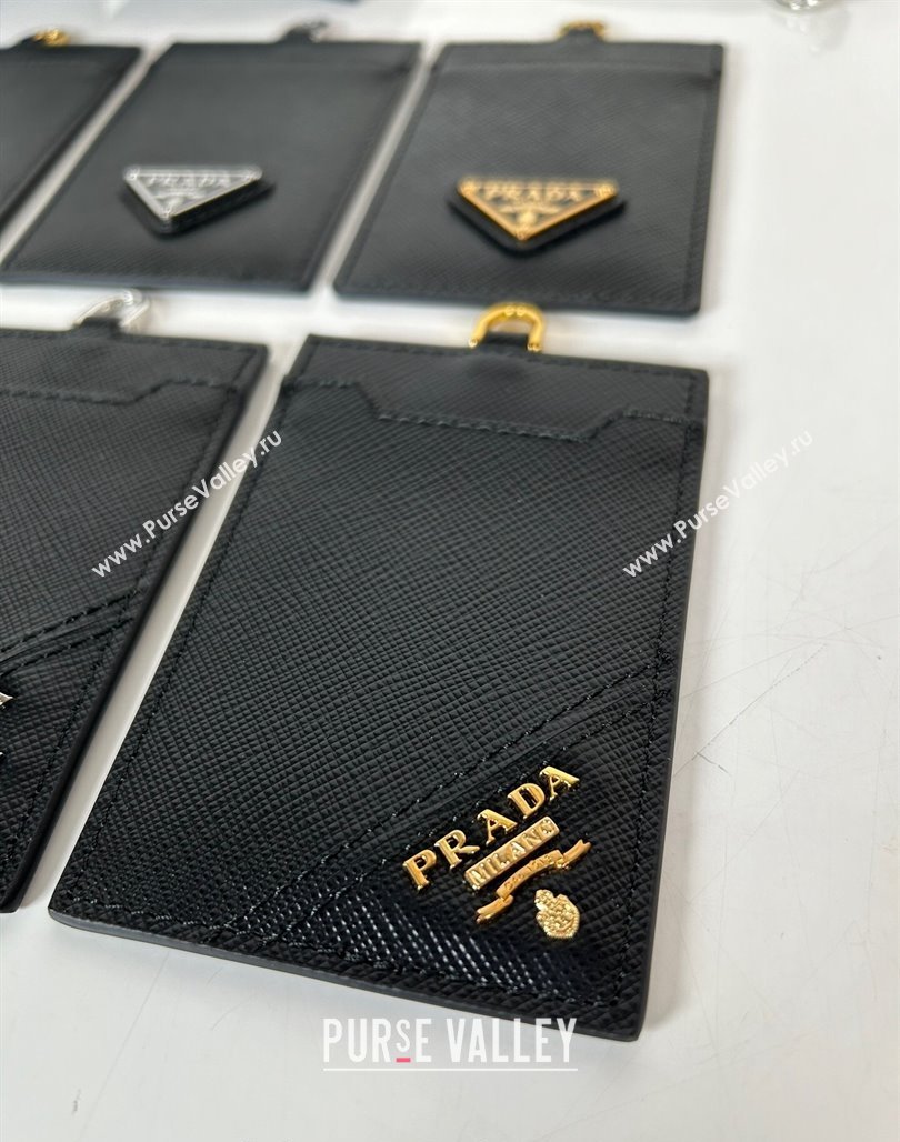 Prada Saffiano Leather Badge Holder 1MC007 Black/Gold 2024 052401 (YZ-240524057)