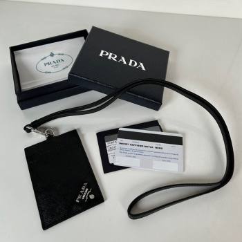 Prada Saffiano Leather Badge Holder 1MC007 Black/Silver 2024 052401 (YZ-240524058)