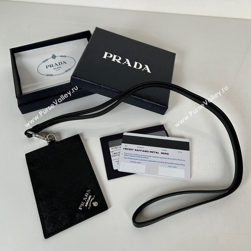 Prada Saffiano Leather Badge Holder 1MC007 Black/Silver 2024 052401 (YZ-240524058)