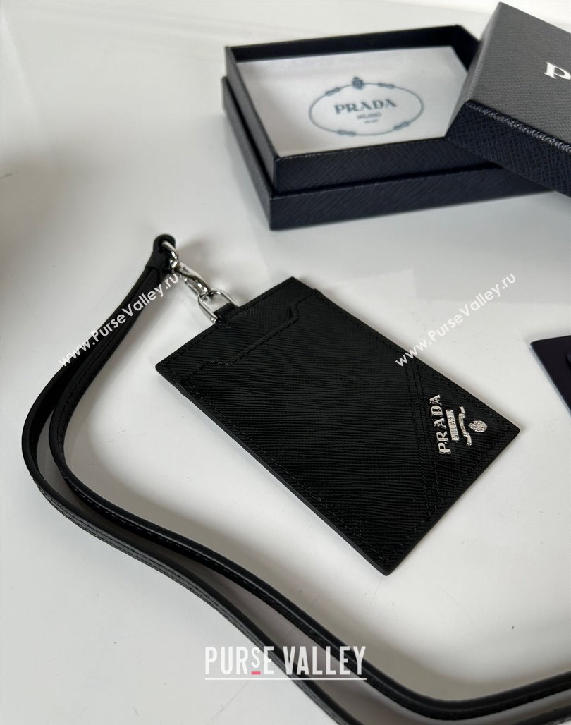 Prada Saffiano Leather Badge Holder 1MC007 Black/Silver 2024 052401 (YZ-240524058)