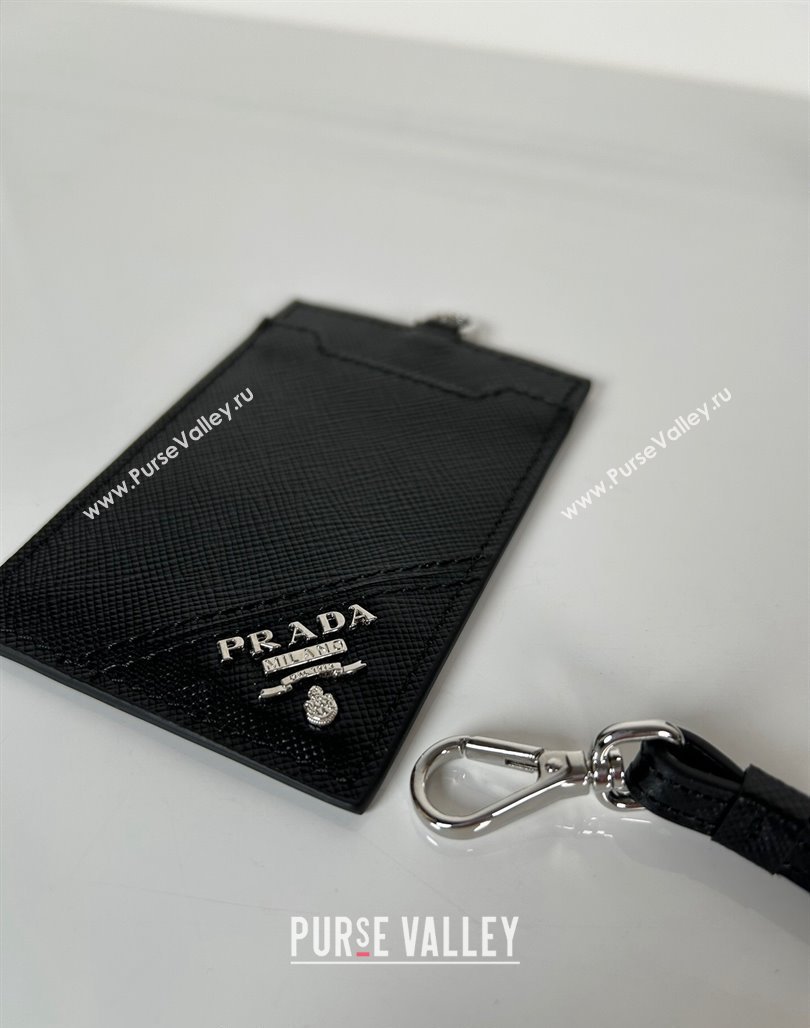 Prada Saffiano Leather Badge Holder 1MC007 Black/Silver 2024 052401 (YZ-240524058)