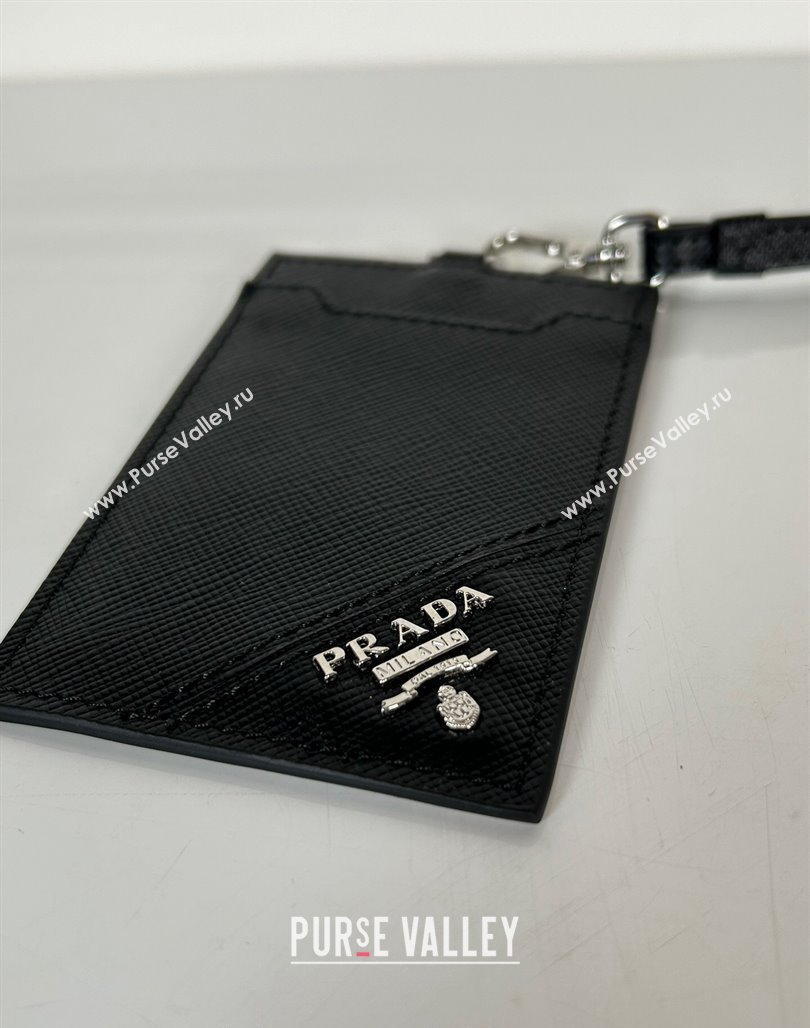 Prada Saffiano Leather Badge Holder 1MC007 Black/Silver 2024 052401 (YZ-240524058)