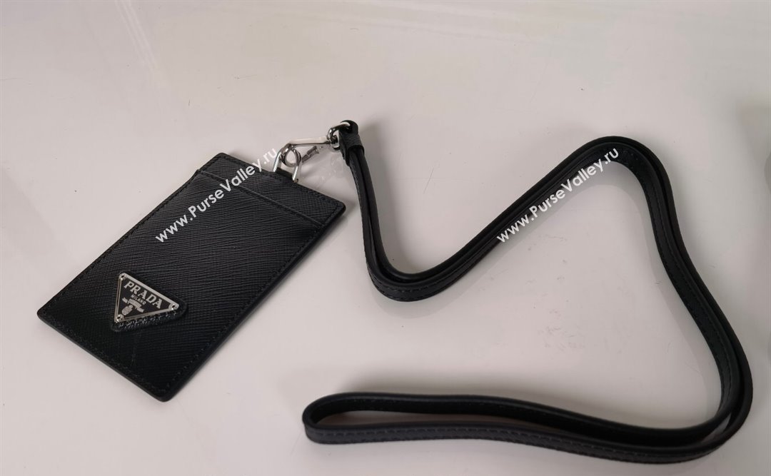 Prada Saffiano Leather Badge Holder 1MC007 Black/Silver 2024 052402 (YZ-240524059)