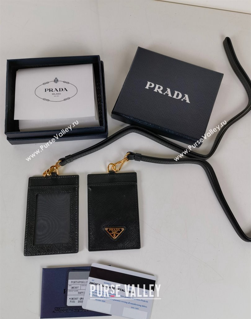 Prada Saffiano Leather Badge Holder 1MC007 Black/Gold 2024 052402 (YZ-240524060)