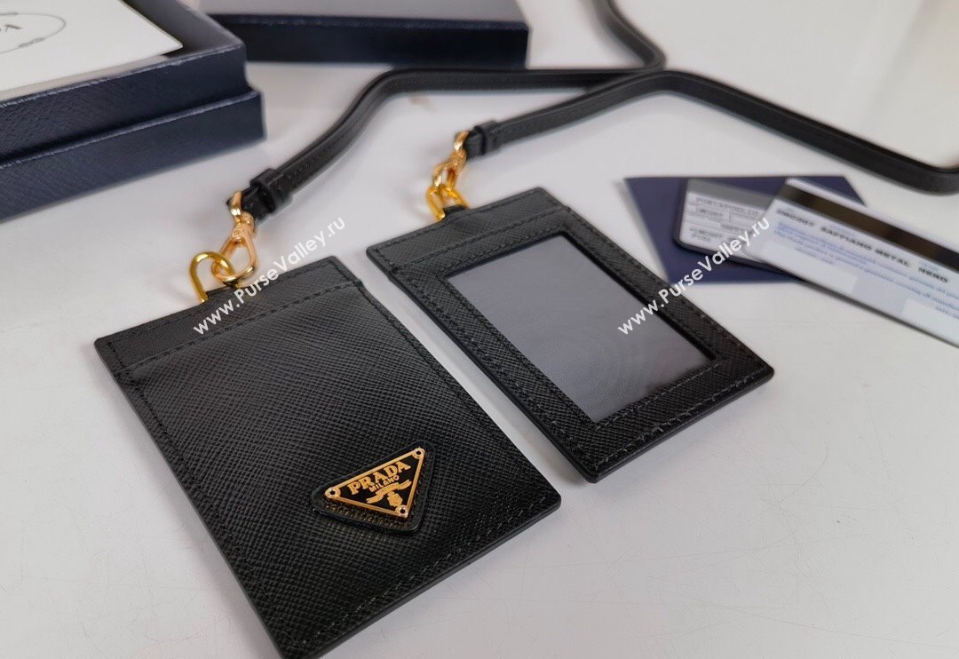 Prada Saffiano Leather Badge Holder 1MC007 Black/Gold 2024 052402 (YZ-240524060)