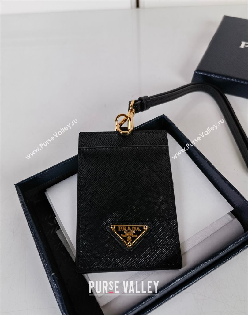 Prada Saffiano Leather Badge Holder 1MC007 Black/Gold 2024 052402 (YZ-240524060)