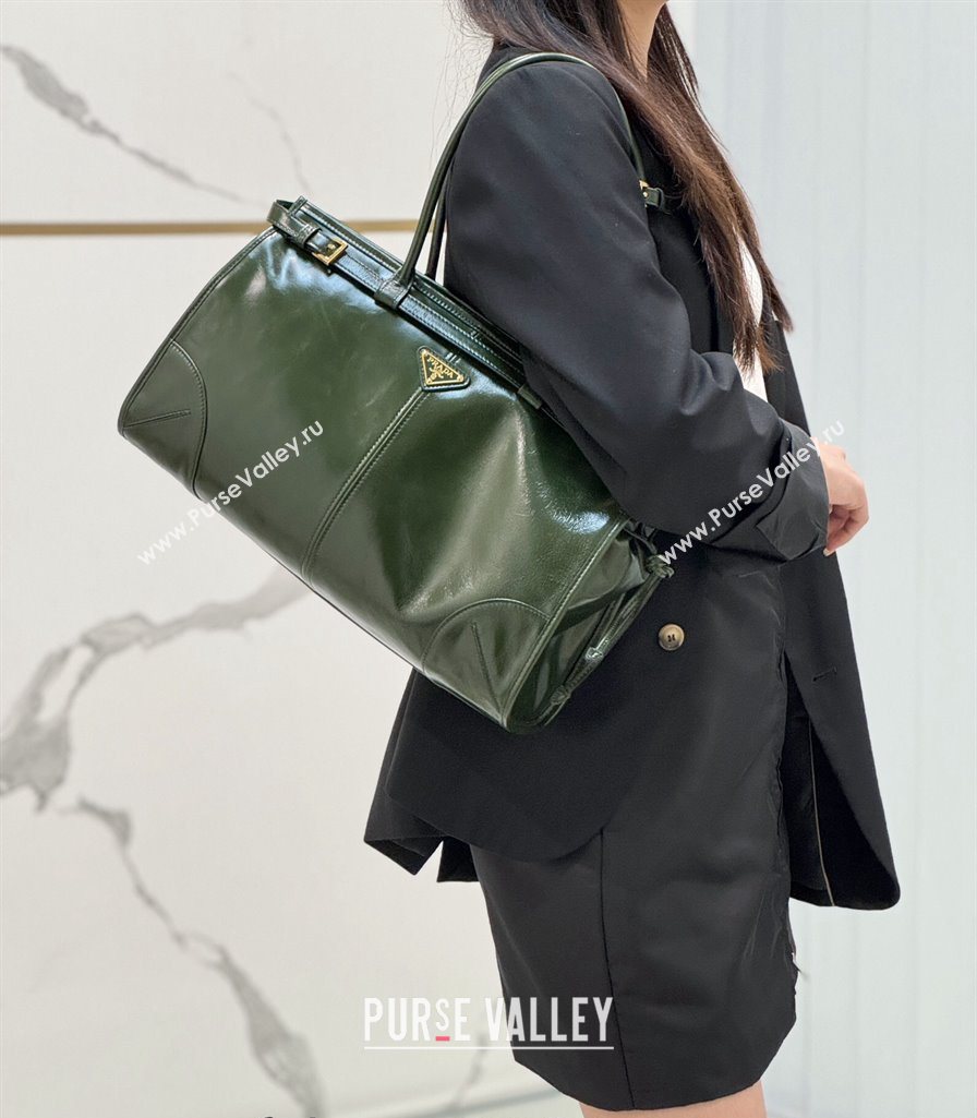 Prada Bonnie Large leather handbag 1BA433 Dark Green 2024 (YZ-250521032)