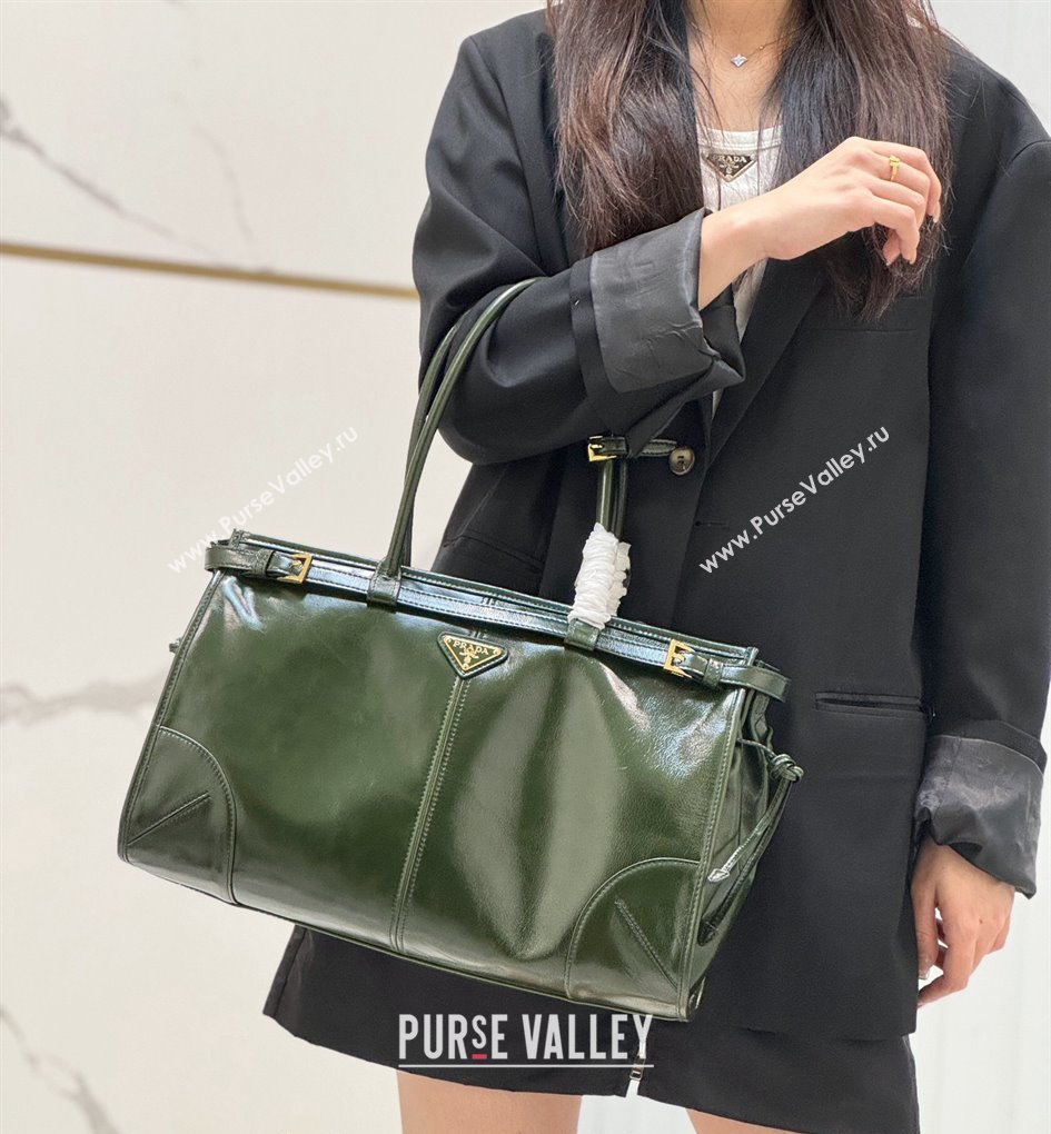 Prada Large leather handbag 1BA433 Dark Green 2024 (YZ-240524067)