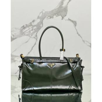 Prada Large leather handbag 1BA433 Dark Green 2024 (YZ-240524067)