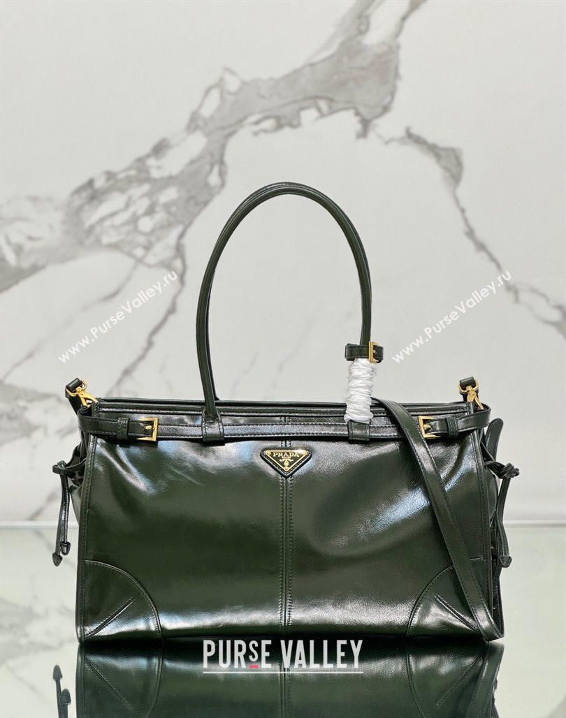 Prada Large leather handbag 1BA433 Dark Green 2024 (YZ-240524067)